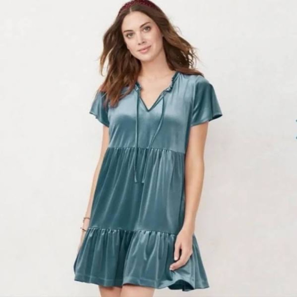 Lauren Conrad Ruffle Neck Velvet Babydoll Dress - Jewel Green - XXL